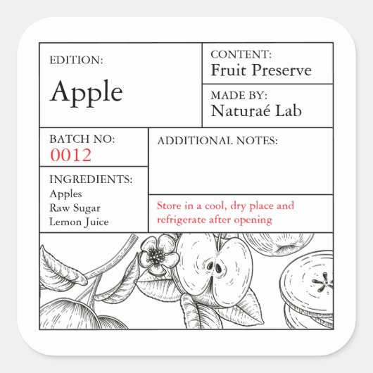 Sticker Carré Black & White Apothecary Apple label (Devant)