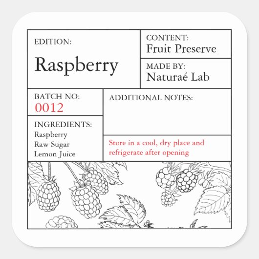 Sticker Carré Black & White Apothecary Raspberry label (Devant)