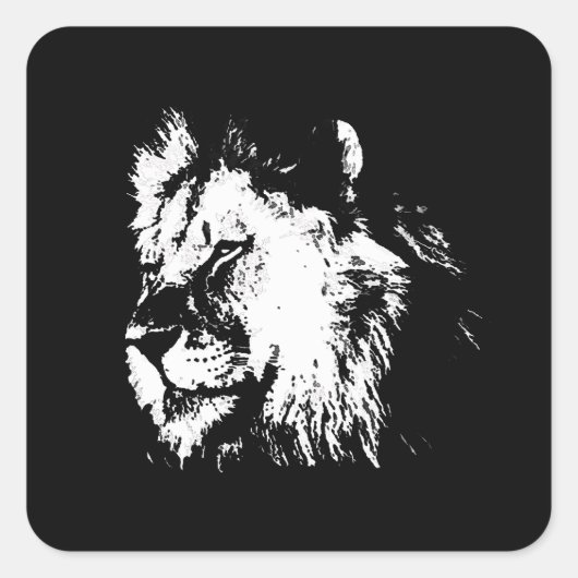 Sticker Carré Black White Lion - Animal Pop Art (Devant)