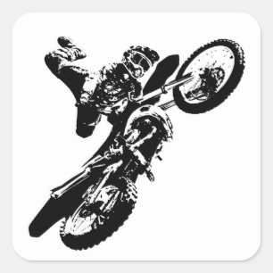 Sticker Carré Black White Pop Art Motocross Motorcyle Sport