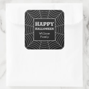 Sticker Carré Black White spiderweb Halloween motif Votre nom