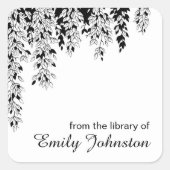 Sticker Carré Black White Weeping Birch Tree Branch Bookplate (Devant)