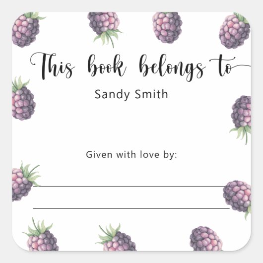 Sticker Carré Blackberry - Ce livre appartient à (Devant)