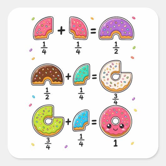 Sticker Carré Blagues de maths sur les fractions de beignets (Devant)