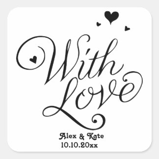 Sticker Carré Blanc avec amour mignon Mariage de calligraphie mo