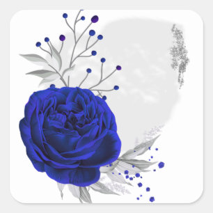 sticker carré blanc bleu et argent royal