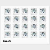 Sticker Carré blanc & bleu mariage fleuri (Feuille)