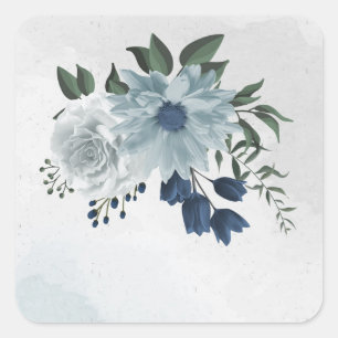 Sticker Carré blanc & bleu mariage fleuri