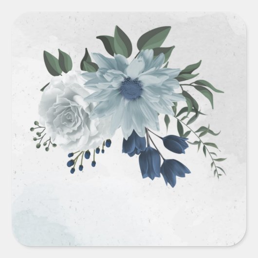 Sticker Carré blanc & bleu mariage fleuri (Devant)