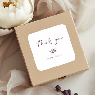 Sticker Carré Blanc & Bourgogne Élégant mariage floral
