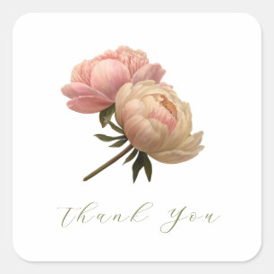 Sticker Carré Blanc Chic Mariage Rose Merci