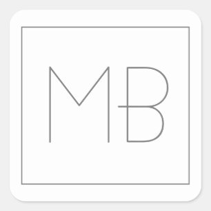 Sticker Carré Blanc Élégant Unique Monogramme