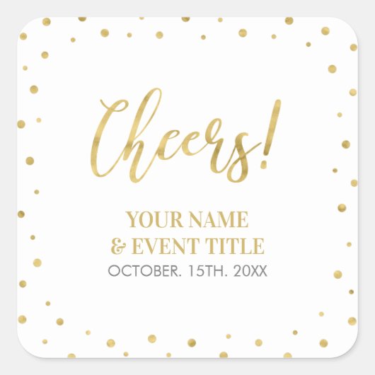 Sticker Carré Blanc et Or | moderne Cheers Adulte Anniversaire F (Devant)