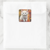 Sticker Carré Blanc Kitten Automne Feuilles Portrait (Sac)