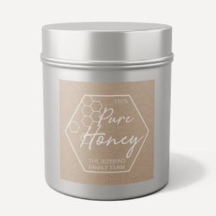 Sticker Carré Blanc Moderne Sur Kraft 100% Pur Jar De Miel
