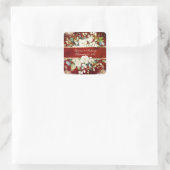 Sticker Carré Blanc or Botanique Floral Rustique Rouge Mariage (Sac)