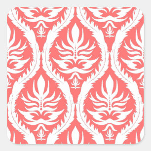 Sticker Carré Blanc sur Damas rose