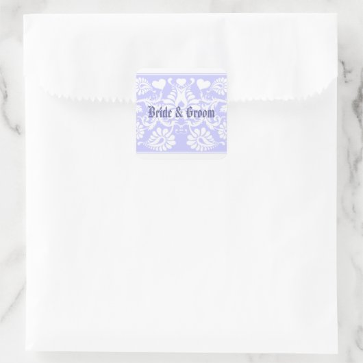 Sticker Carré Blanc Vintage mariage floral Faveurs (Sac)