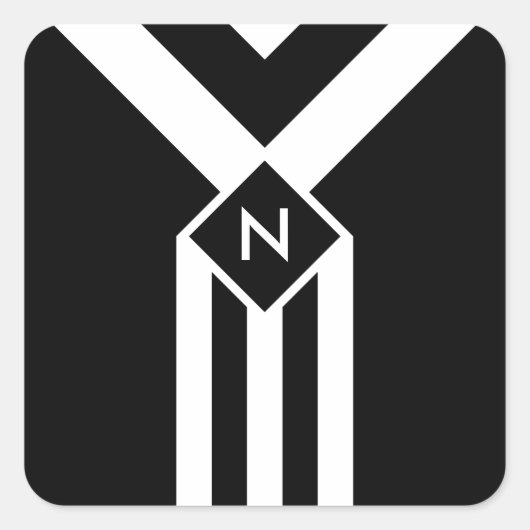 Sticker Carré Blancs et Chevrons sur Noir avec Monogramme (Devant)