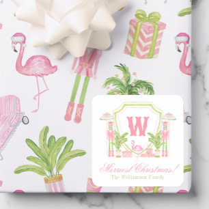 Sticker Carré Blason de monogramme de casse-noisette Palm Beach