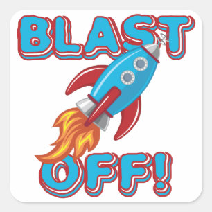 Sticker Carré Blast Off Rocket Ship
