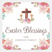 Sticker Carré Blessures de Pâques mignonnes Croix florale (Devant)