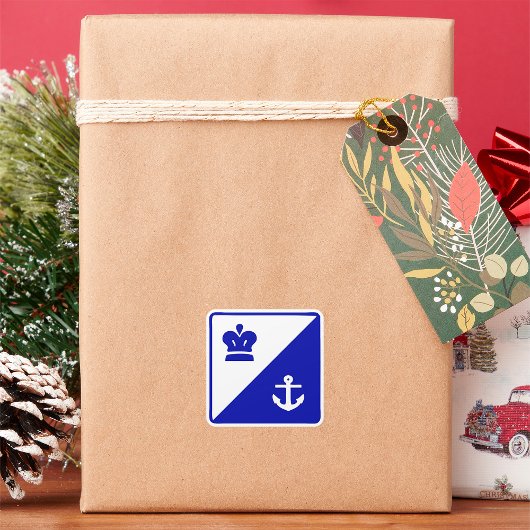 Sticker Carré bleu Ancre et couronne