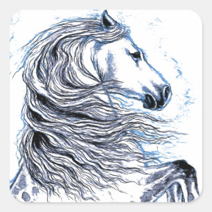 Sticker Carré Bleu andalou de cheval