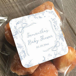 Sticker Carré Bleu Baby shower Floral Bow