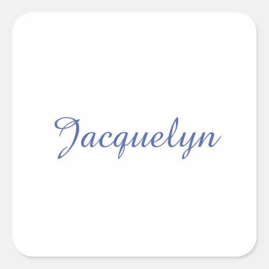 Sticker Carré Bleu Blanc Plaine Élégant Moderne Calligraphie Nom (Devant)
