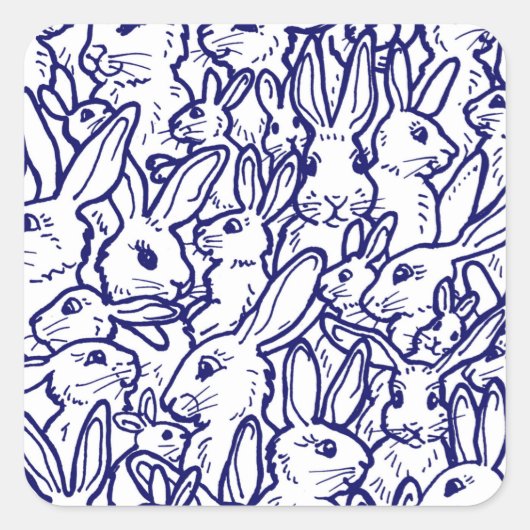 Sticker Carré Bleu Bleu lapin lapin blanc dessin mignon unique (Devant)
