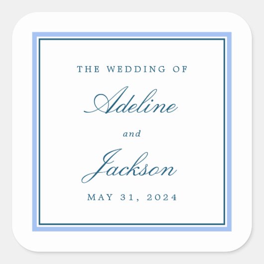 Sticker Carré Bleu Bordure Classique Mariage traditionnel (Devant)