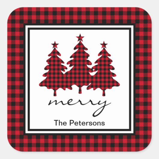 Sticker Carré Bleu Buffalo Check Pine Trees Personnalisé (Devant)