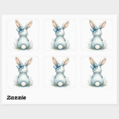 Sticker Carré Bleu Bunny Tail Lapin de Pâques avec Oeufs (Feuille)