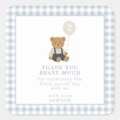 Sticker Carré Bleu clair En vichy Ours en Teddy Anniversaire (Devant)