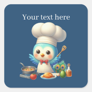 Sticker Carré Bleu cuisine mignonne