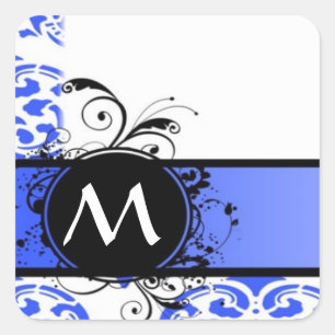 Sticker Carré Bleu damas et monogramme