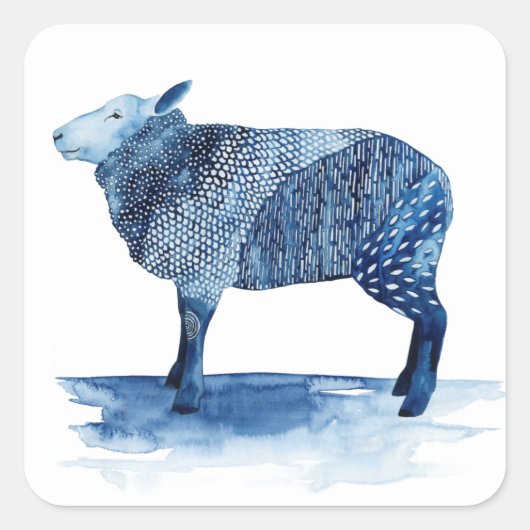 Sticker Carré Bleu de cobalt Animaux de ferme - Moutons (Devant)