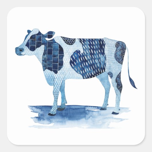 Sticker Carré Bleu de cobalt Animaux de ferme - Vache (Devant)