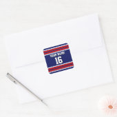 Sticker Carré Bleu de marine avec Red White Strips Team Jersey (Enveloppe)