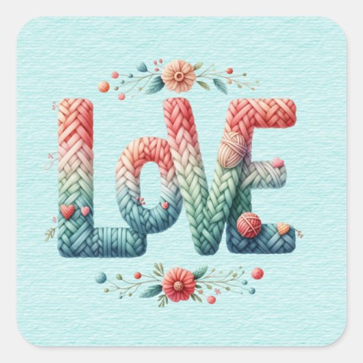 Sticker Carré Bleu de mot d'amour à rose (Devant)