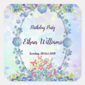 Sticker Carré Bleu doux Pastel Hydrangea Violet Oval Anniversair (Devant)