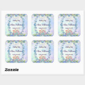 Sticker Carré Bleu doux Pastel Hydrangea Violet Oval Anniversair (Feuille)