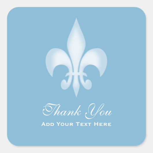Sticker Carré Bleu Dusk Transparent Fleur de Lis Merci (Devant)