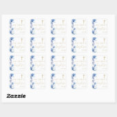 Sticker Carré Bleu Dusty Élégant Baptême Floral Moderne (Feuille)
