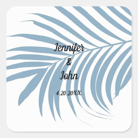 Sticker Carré Bleu Dusty Tropical Palm Tree feuille mignonne Mar (Devant)