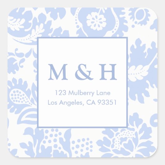 Sticker Carré Bleu élégant Floral Botanique (Devant)