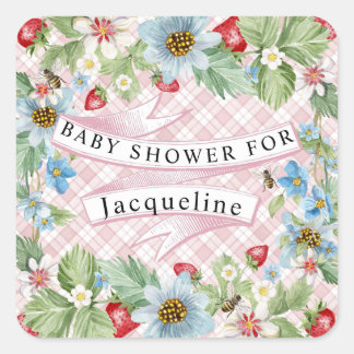 Sticker Carré Bleu En vichy fraise Berry Baby to Bee Douche
