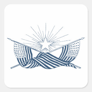Sticker Carré Bleu et blanc drapeaux Vintages américains avec ét