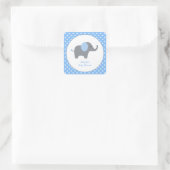 Sticker Carré Bleu et blanc Polka Point Elephant Baby shower Squ (Sac)